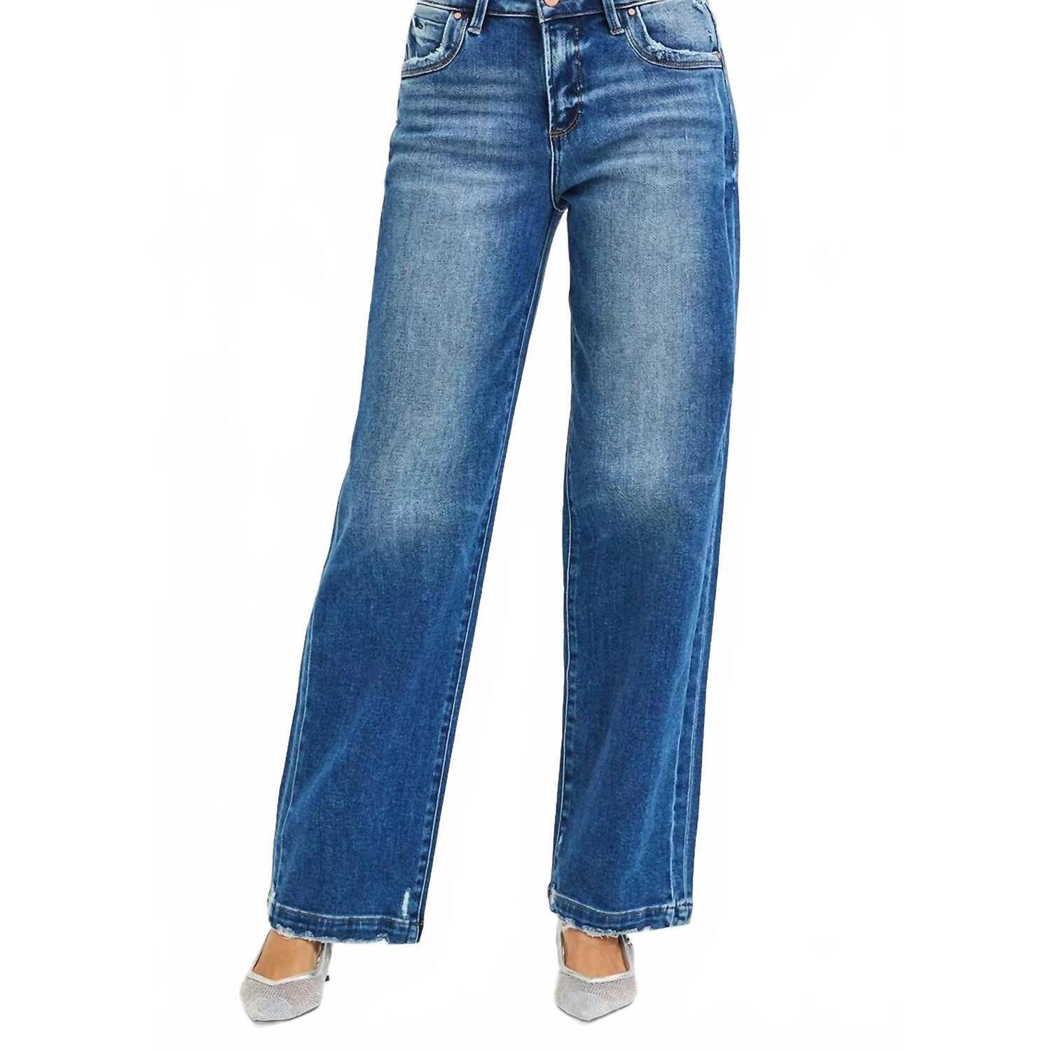New Risen Slouchy Baggy Pocket Side Seam Detail Jeans In Dark Wash